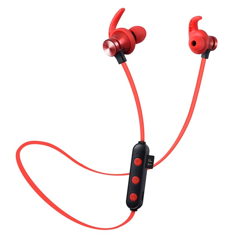 Sports Bluetooth Earphones Wireless Headphones Stereo Bluetooth 5.0 Headset Support TF Card MP3 with Mic for all smartphones: Red