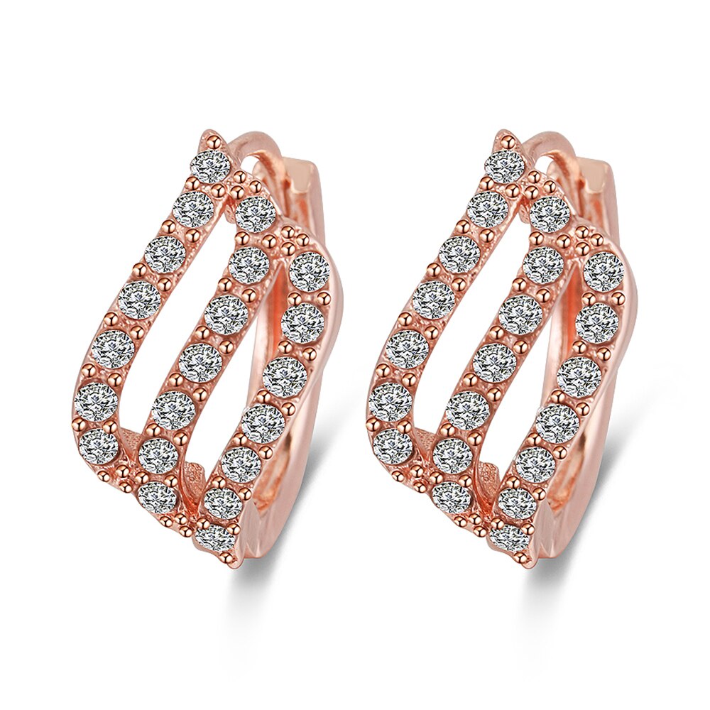 Classic Rose Gold Hoop Earring Voor Vrouwen Exquisite Hollow Craved Patroon Kristal Oorbel Mode Bruiloft Sieraden Voor Vrouwelijke: Crystal Earring