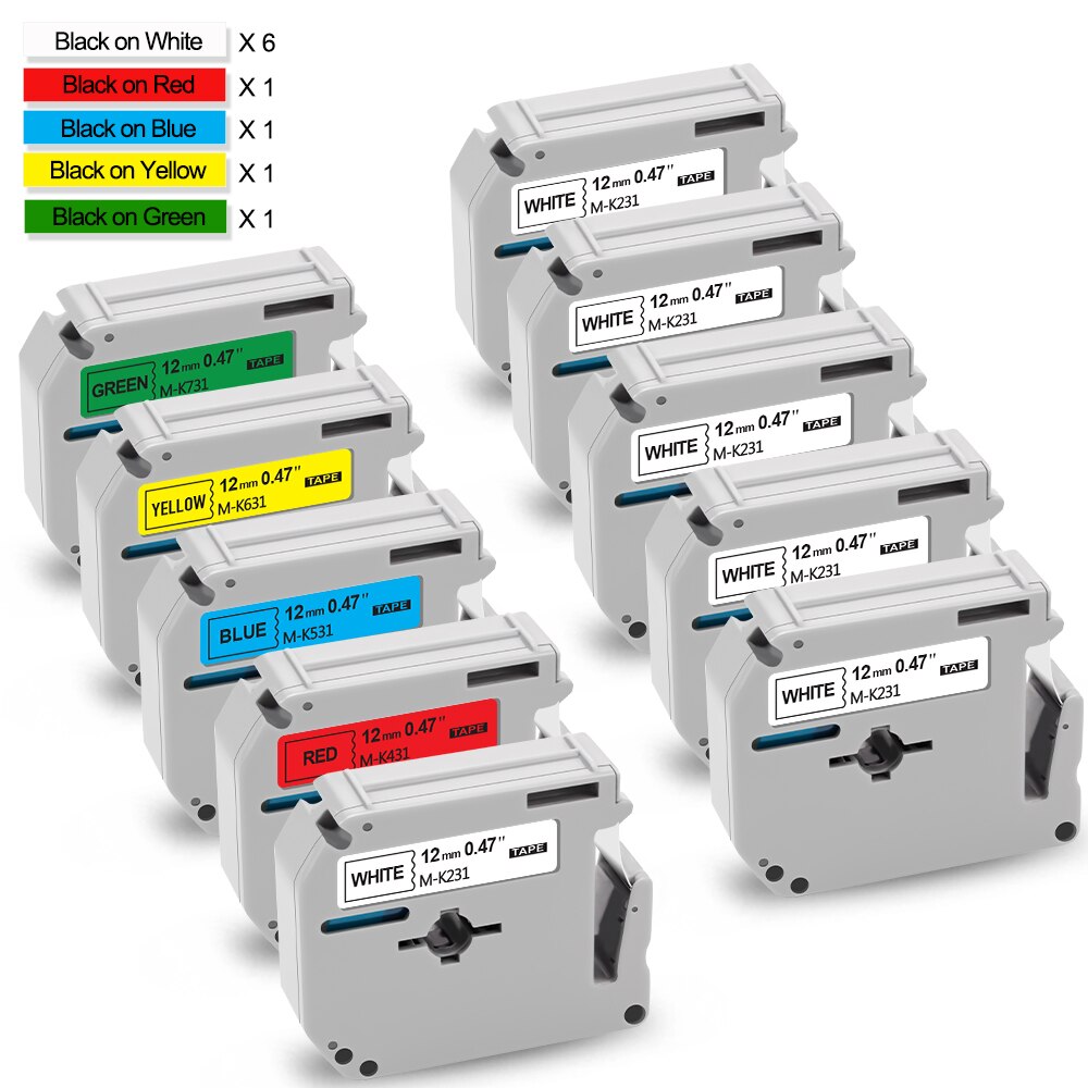 Absonic 10PK 12mm Label für Brother MK 231 Band mk-231 MK231 Schwarz auf Weiß Label Band für Brother P-touch Label Drucker PT-80: 10PK Set 2 / 12mm