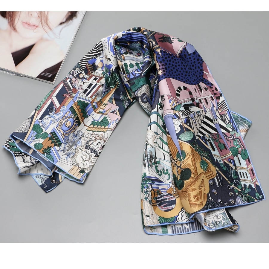100%  silke skjerf sjal wraps bydyr trykk silke skjerf foulard 35 "  x 35 "