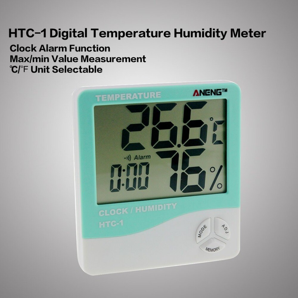 HTC-1 Indoor LCD Electronic Digital Temperature Humidity Meter Room Thermometer Hygrometer Alarm Clock Weather Station