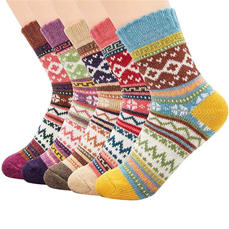 5 paires de chaussettes chaudes en laine pour femmes, chaussettes d'affaires, épaisses, de , de , en coton, rembourrées, hiver: 5 Pack D