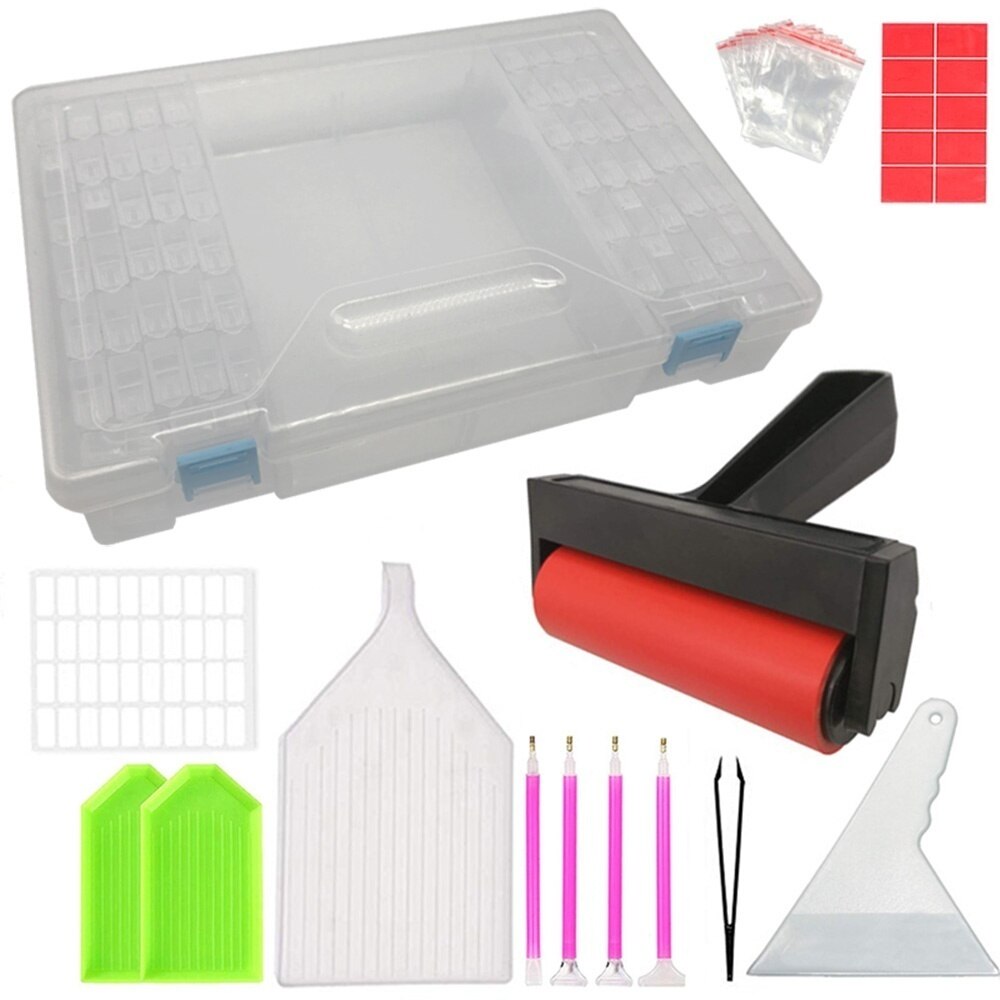 5D Diamonds Painting Tools and Accessories Kits with Diamond Painting Roller and Diamond Embroidery Box for Adults or Kids: 64 Grids Tool Set