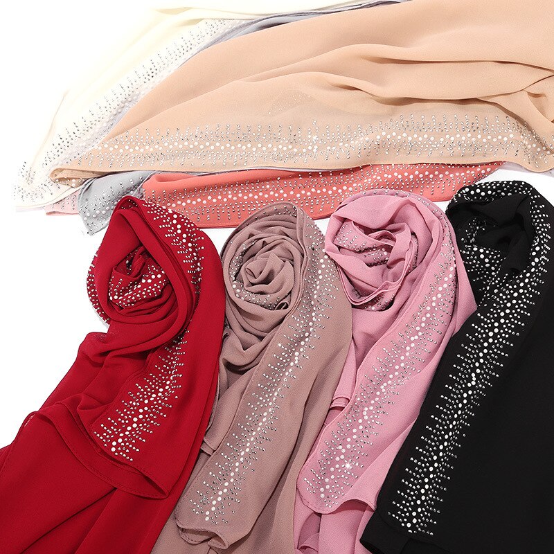 islamischen Glitter kopftuch Strass hijab schal chiffon muslimischen kopf wrap schals Malaysia hijab türkisch islamische