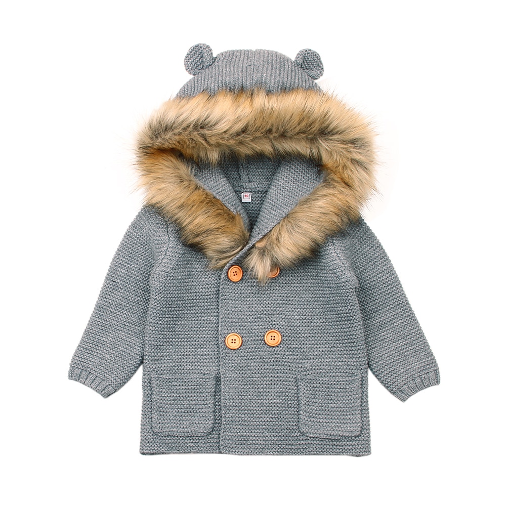 Winter Modieuze Truien Voor Baby Vesten Herfst Hooded Pasgeboren Gebreide Jassen Cartoon Beer Kinderen Lange Mouwen Kleding