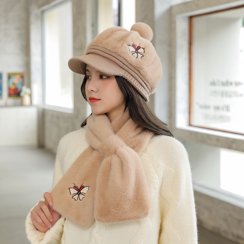 Chapeau octogonal en laine de pour adulte, couvre-chef femme papillon avec couvre-cou, deux pièces, neige, pour l&#39;extérieur, hiver 100%: Kaki