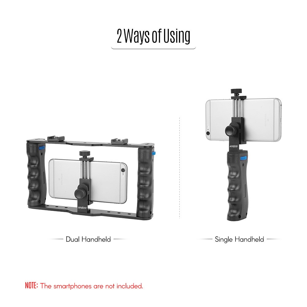 Andoer Professionele Dual Handheld Smartphone Fotografische Beugel Houder Kooi Rig Diy Telefoon Video Stabilizer Voor Smartphones