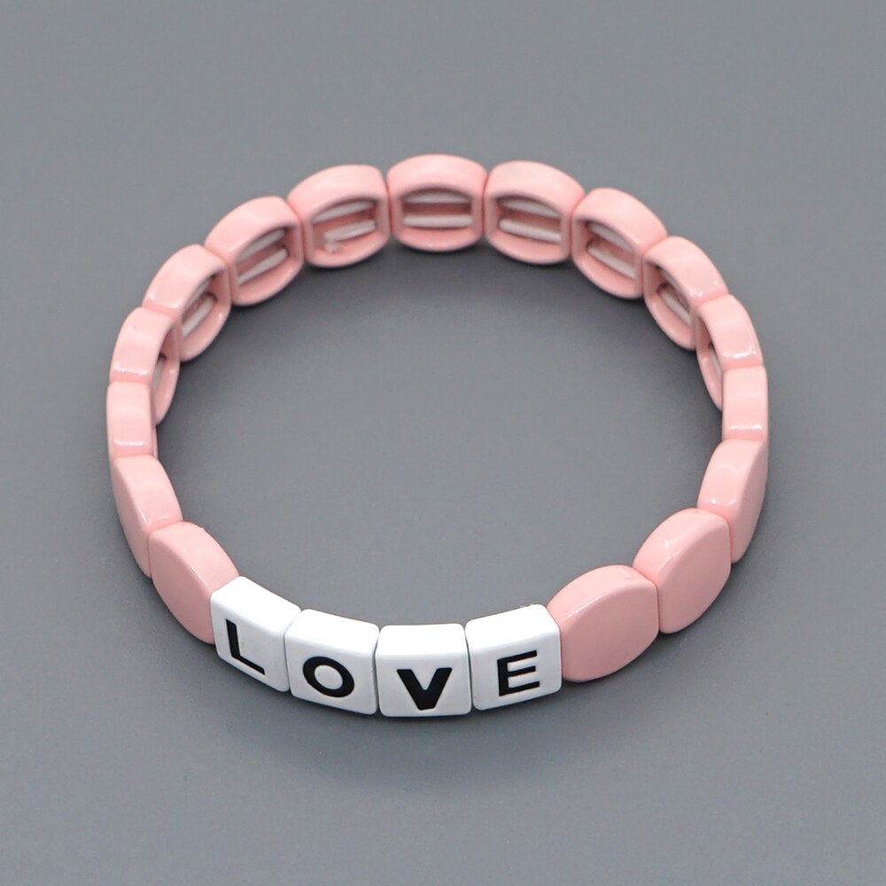 Shinus armband voor vrouwen, geëmailleerde tegelarmbanden, schattige liefdesbrief sieraden, vsco meisje, accessorios, pulsera stretch armband: Ro -b200087c