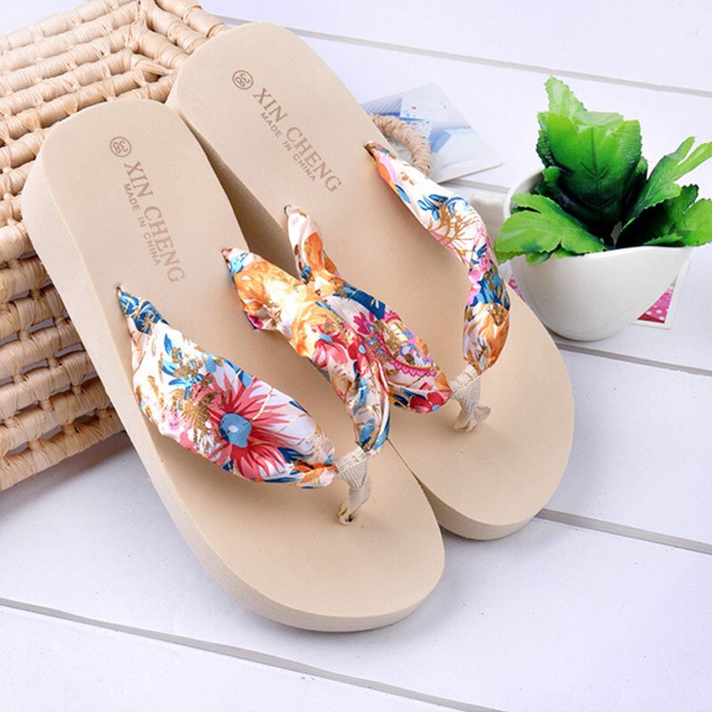 Zapatos de mujer Sliper verano Bohemia Floral playa sandalias cuña