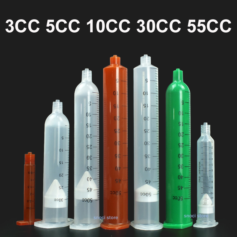 Kunststoff-Flüssigkeitsspender, Spritzenzylinder-Nadeladapter, 3 cc, 5 cc, 10 cc, 30 cc, 55 cc, Kleber-Dosierdüse mit Kolben und mit Skala