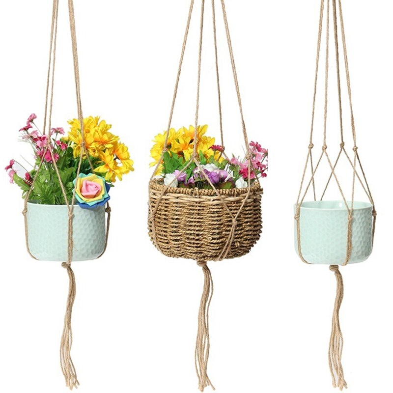 Macramé panier suspendu pour plantes | Panier à corde à lin, sac à filet pour jardinière, décoration de mariage, panier suspendu à corde de Jute, porte-Pot