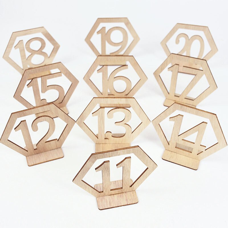 10Pcs 1-20 Houten Tafel Nummer Hexagon Hout Zitplaatsen Plaats Kaarten Verjaardagsfeestje Decoratie Bruiloft Engagement Seat Nummers borden