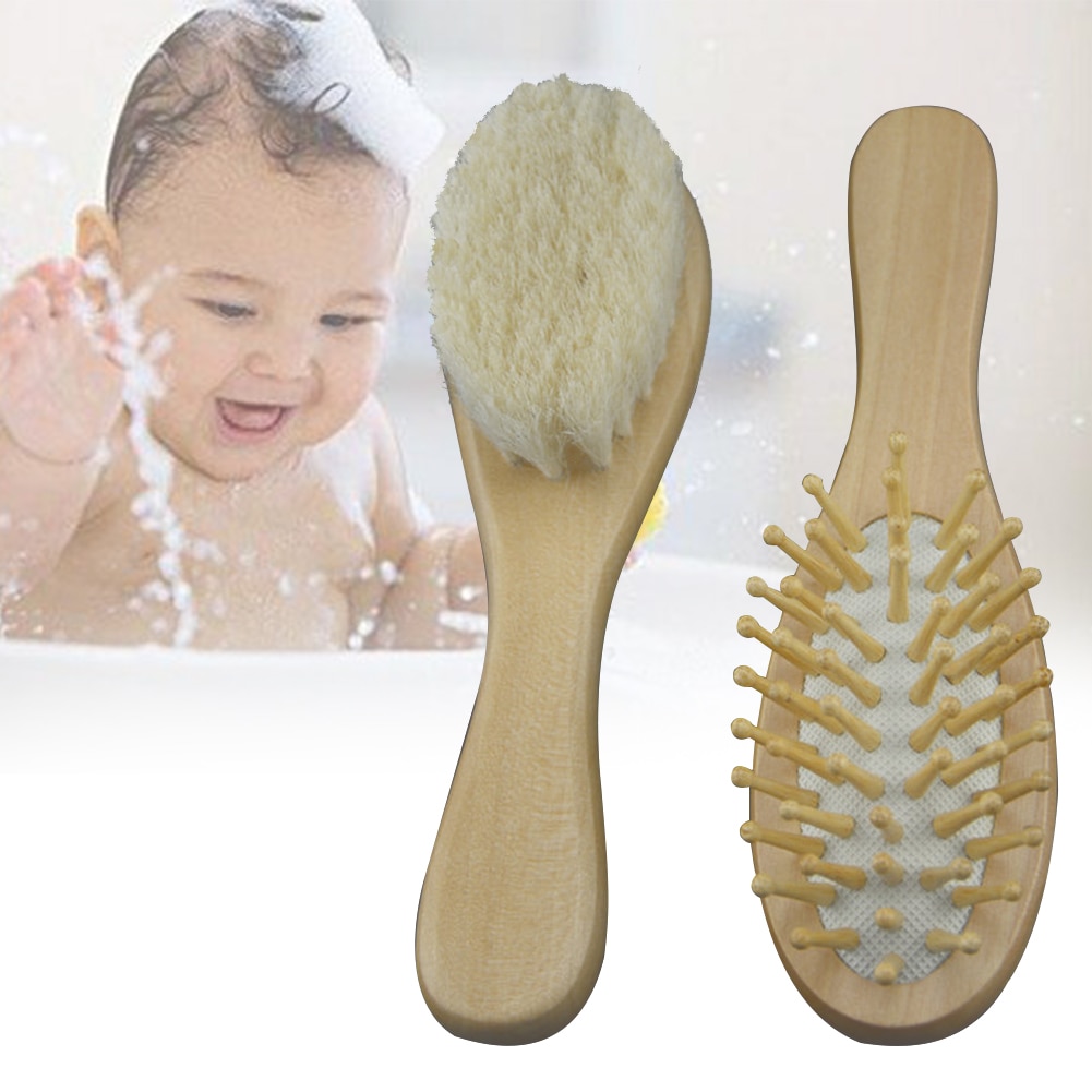 Kids Care Practical Unisex Wooden Baby Comb Kit Anti-Static Mini Soft Bristles Massage Hair Brush Shower Dry Body Bath Gently