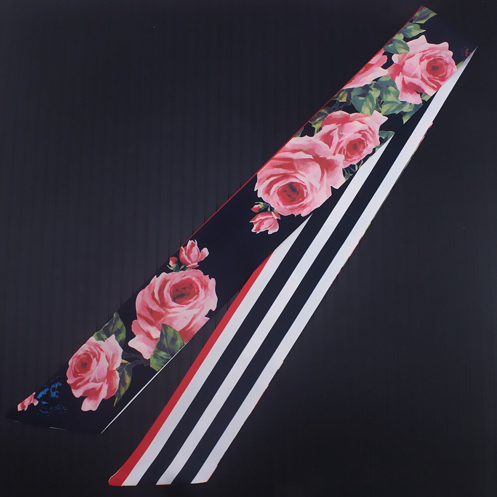110*7cm tynde kvinder slips rose blomst print kvinder silketørklæde bælte mærke håndtaske små lange tørklæder: 1