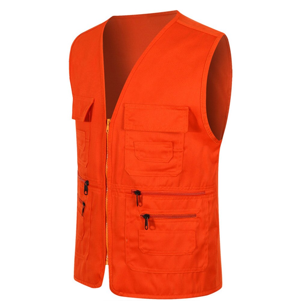dla obu płci multi-kieszeń solidny kolor kamizelka praca wędkarska kamizelka dla fotografa kurtka: Pomarańczowy