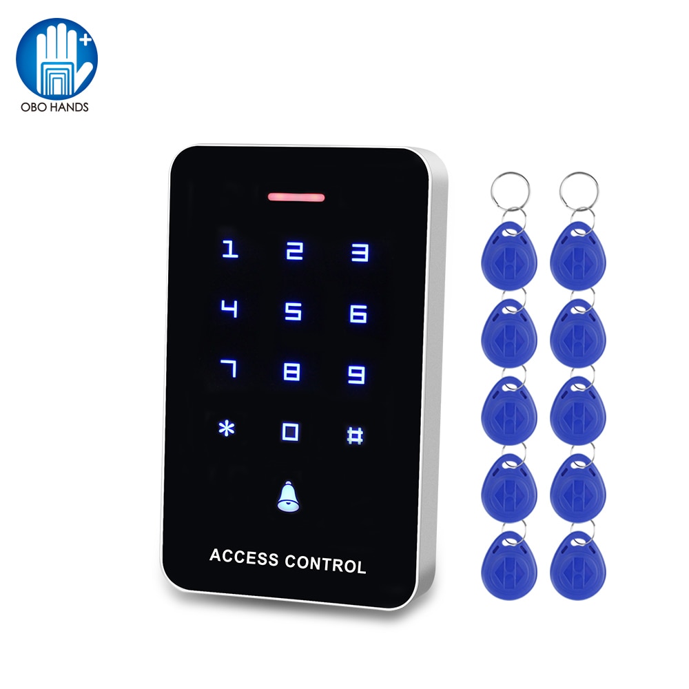 Touch RFID Access Control Keypad Standalone Controller Door Opener 125KHz Access Keyboard with 10pcs Keyfobs RFID Card for Entry