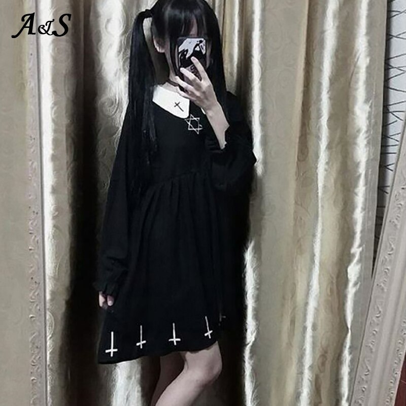 Vestido gótico de Lolita con estampado de Cruz para mujer, ropa de , conjunto de lolita, estilo de estrella, de tul, ropa de calle