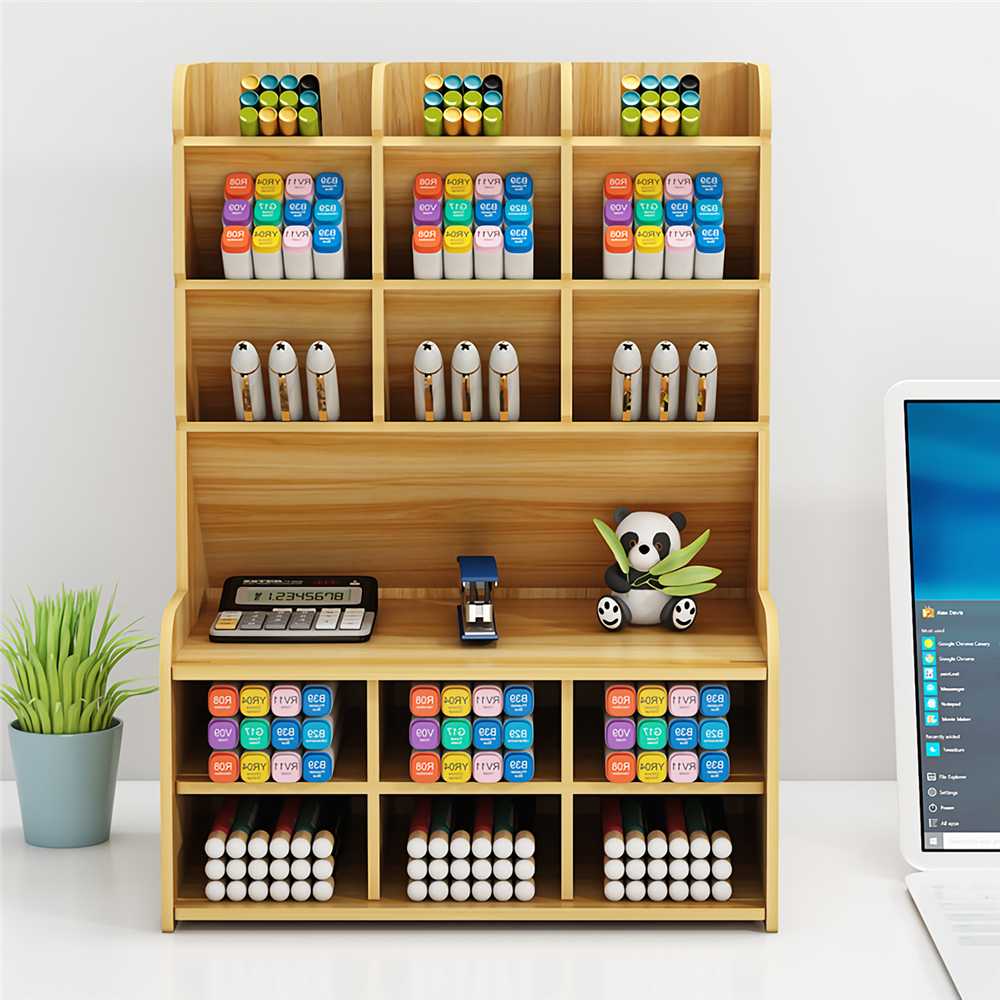 Multi-function Wooden Desktop Pen Holder Office School Stationery Storage Stand Case Desk Pen Pencil Organizer