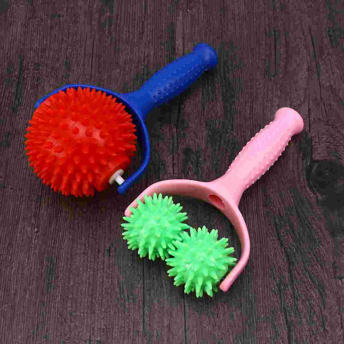 2pcs Roller Massager Plastic Portable Roller with Handle Hand Body Pain Relief Tool (Double Green with