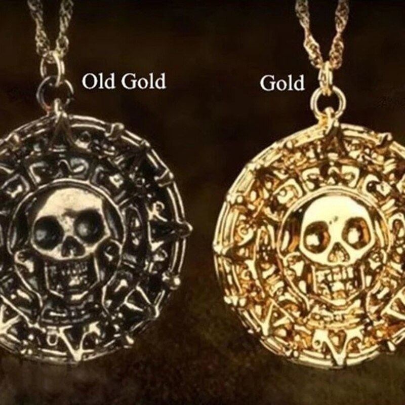 Collar con colgante redondo de calavera pirata para hombre, accesorios para cadena de suéter de Metal, joyería para