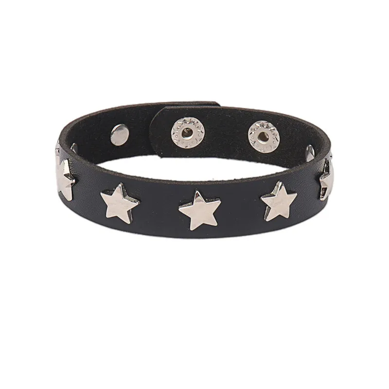 Bracelet gothique Punk crâne, chaînes en métal, pointes à rivets, en cuir Pu, manchette large, bijoux pour femmes et hommes, 2023: Zinc bleu plaqué
