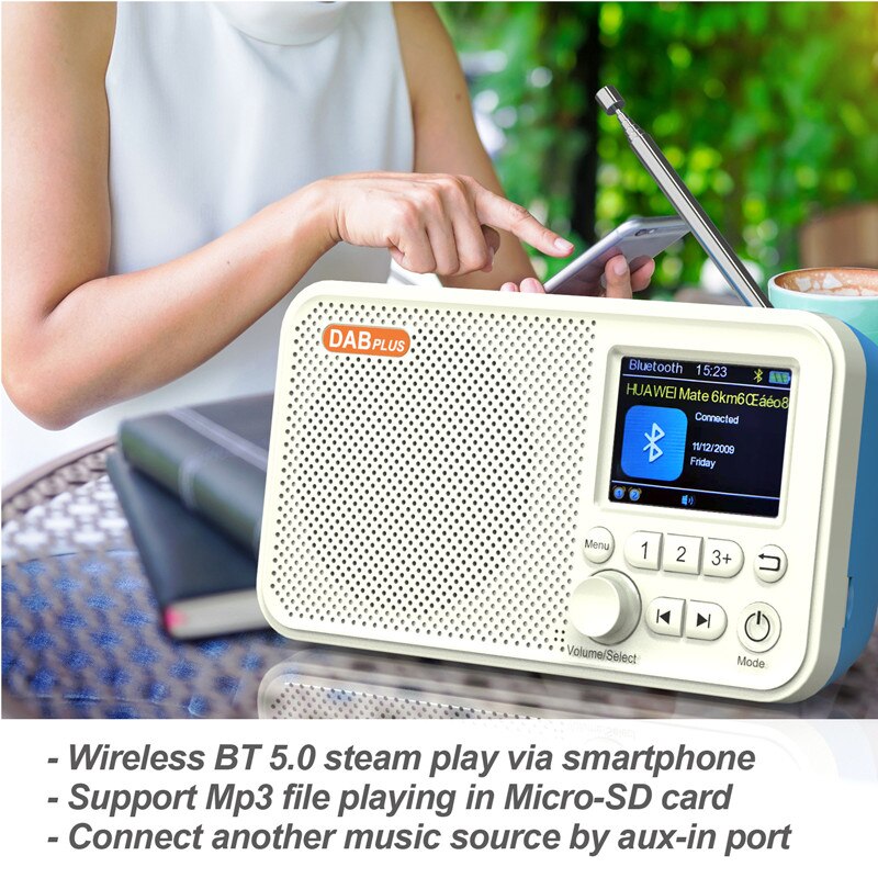 DAB Digital Radio, 2.4-Inch Color LED Display, With Bluetooth Support To Insert SD Card, MP3 Player, FM Radio, Built-In Battery