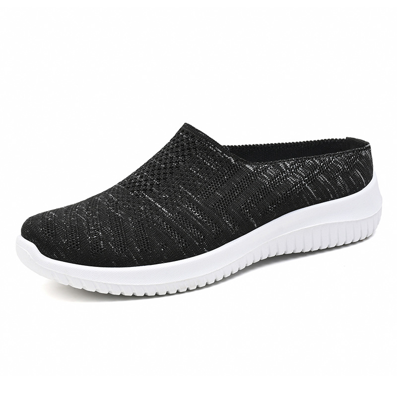 2023 scarpe basse Casual da donna pantofole estive con foro traspirante cavo da donna scarpe da passeggio leggere all'aperto Plus Size mezze pantofole: Black / 38