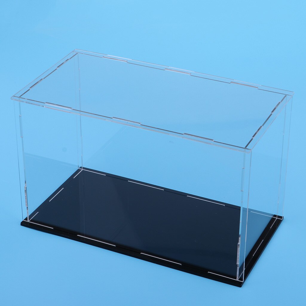 Clear Acrylic Display Case Rack Box Cube Organizer Stand &amp; Black Base for Dolls or Collectibles Model Toys - 23 x 11 x 11 cm