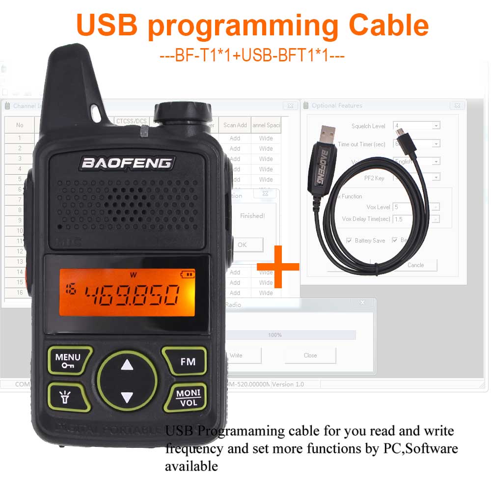 Baofeng BF-T1 Mini Twee Manier Radio Walki Talki Fm Cb Handheld Transceiver BF-T1 Walkie Talkie Uhf 400-470Mhz 20CH Kids Speelgoed: BF-T1-USB
