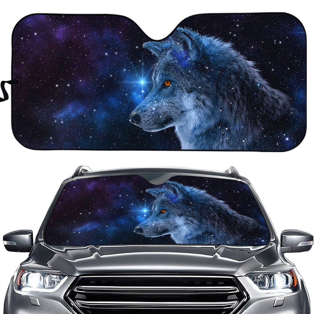 Windshield Sun Shade for Car Cool 3D Moon Wolf Printed Front Windshield Sunshade for Men Protect Car Interior Shade: YSFA0742HC