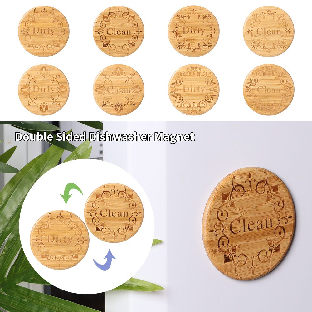 1PC Double Sided Dishwasher Fridge Magnet Reusable Clean Dirty Sign Household Home Living Bamboo Home Decor Magnetic Sticker