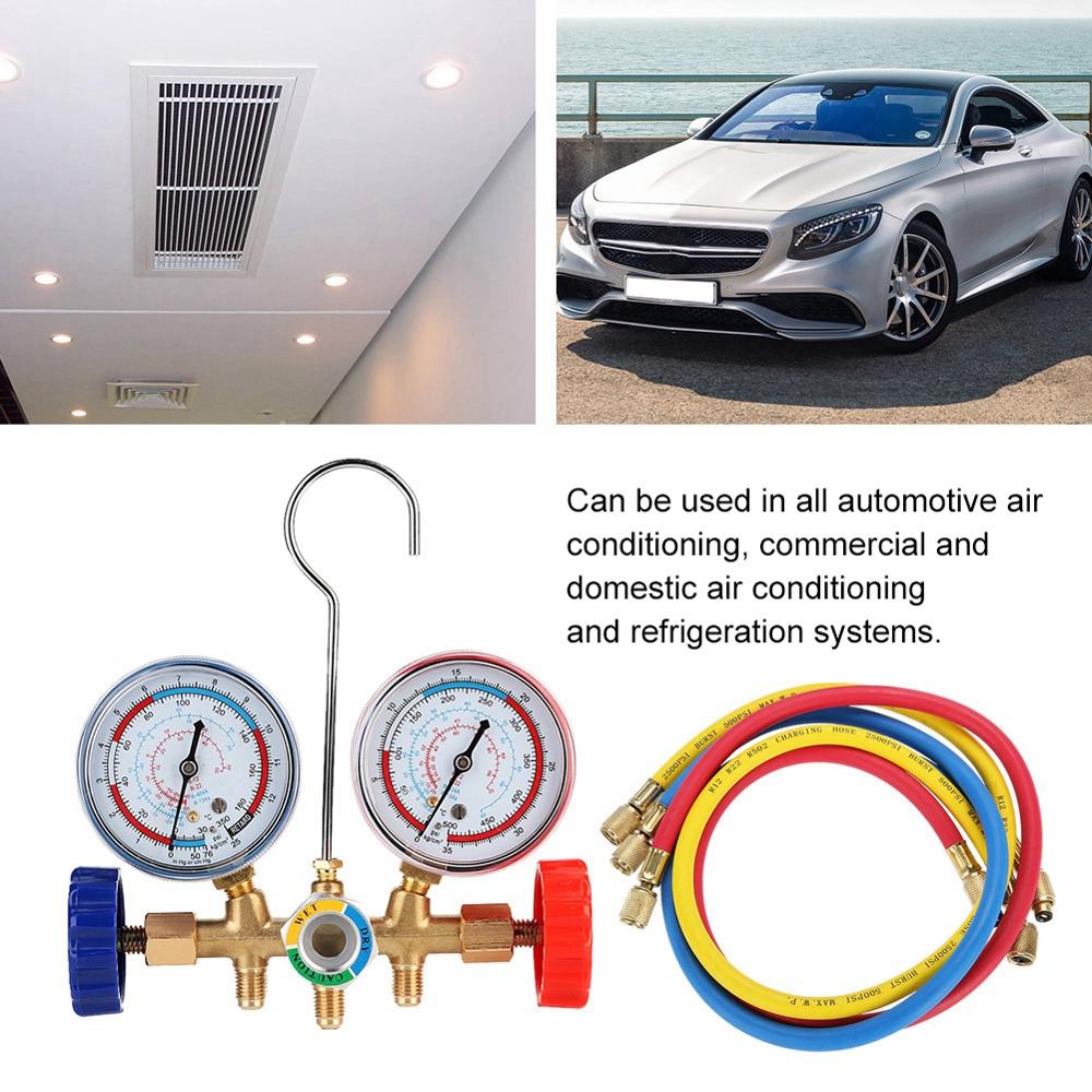 Air Condition AC Diagnostic Manifold Gauge Pressure Gauge Set Refrigerant Air Conditioning Tools with Hoses Hook