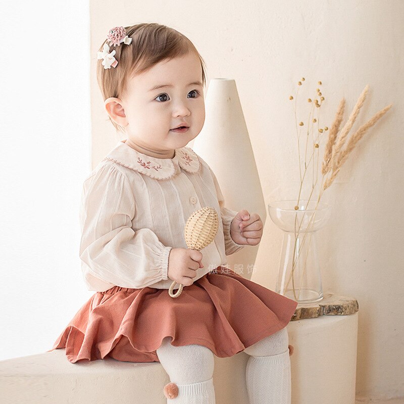 Herbst Neue Langarm für freundlicher Shirt Bestickt Puppe Kragen Hemd Baby Kurze Mantel Baby Mädchen