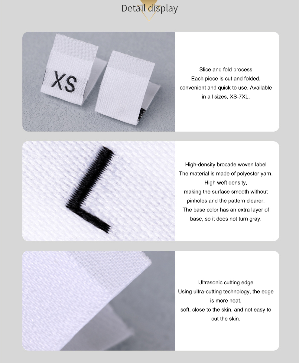 High-density size label, folded letter label, number label, clothing specification label, black and white optional