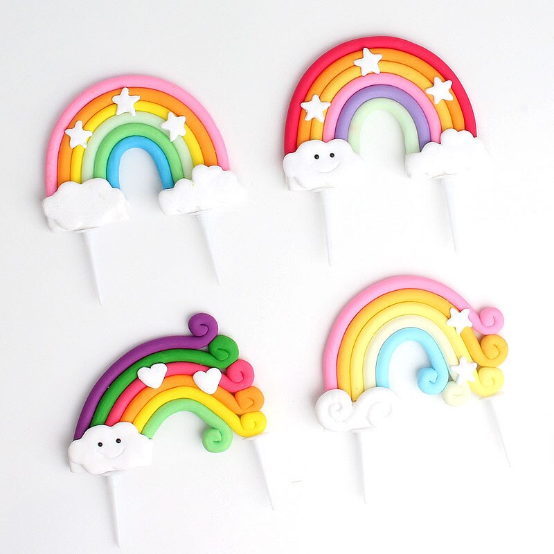 1pc Large Polymer clay Rainbow Cloud Cake Topper Birthday Party Wedding Cake Decorations Baby Shower Party Bake Flags