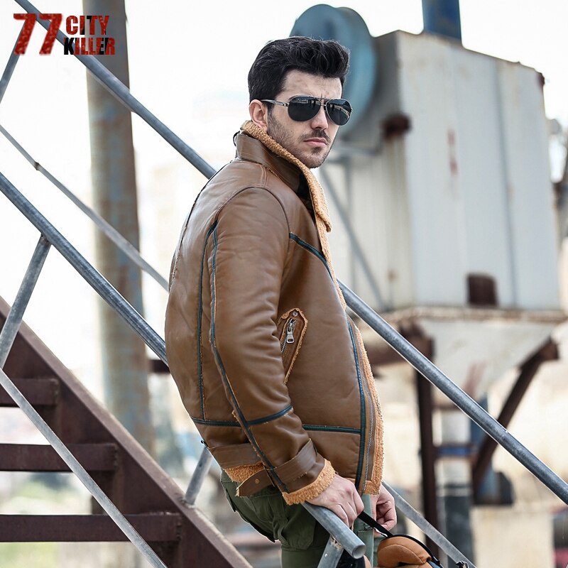 77City Killer Winter Leather Jacket Men Wool Jackets Outerwear Bomber Thick Warm PU Leather Retro Jackets Size M-2XL