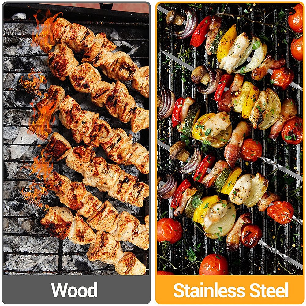 50 Pcs Rvs Bbq Barbecue Spiesjes Platte Metalen Spiesjes Voor Grillen Herbruikbare Bbq Sticks Met Draagbare Opbergtas