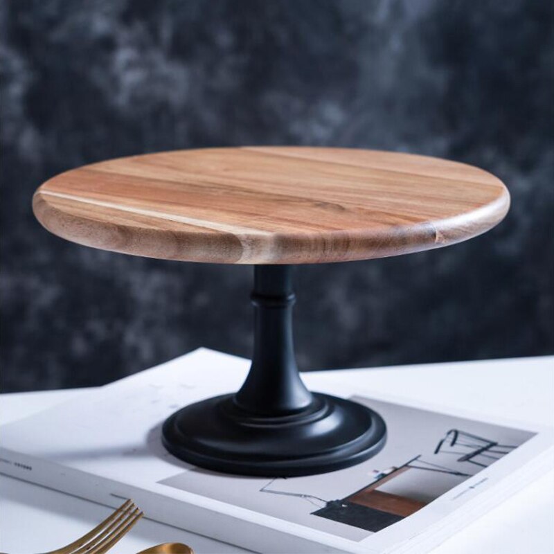 Taart Plaat Stand Houten Plaat Metalen Hoge Basis Cupcake Schotel Hout Lade