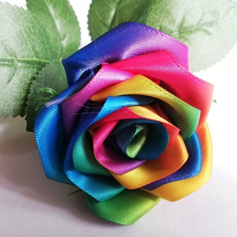 Regnbue farve rose blomster håndlavet silke satin rose blomster bryllup brude buket hjem dekoration bryllup blomster