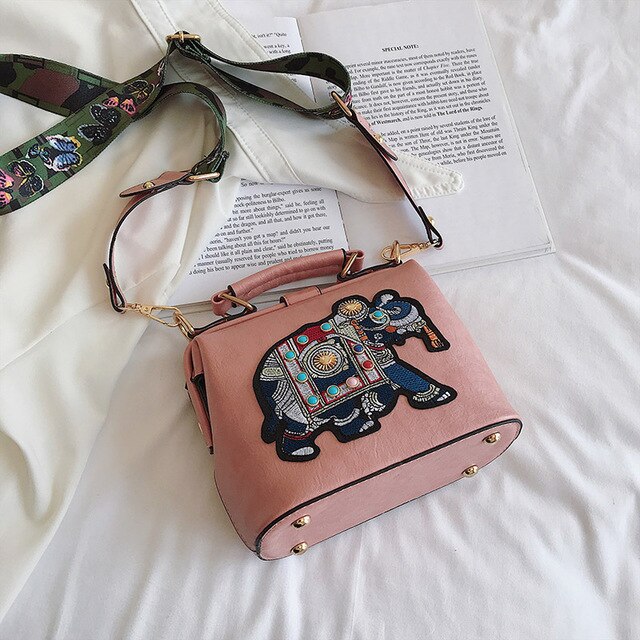 Yogodlns – sac à bandoulière en cuir PU pour femmes, sac à main Vintage brodé éléphant de styliste, bourse pour dames: Pink