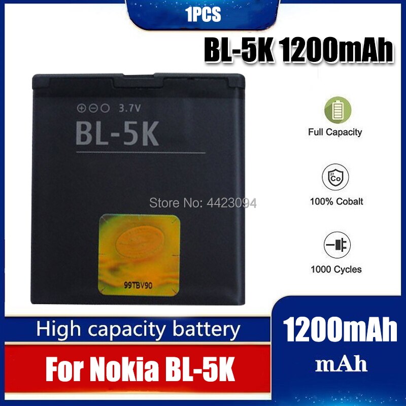 1pc 3.7V 1200MAh Rechargeable Lithium BL-5K BL 5K BL5K Mobile Phone Battery For Nokia N85 N86 8MP N87 2610S 701 Oro X7 C7-00