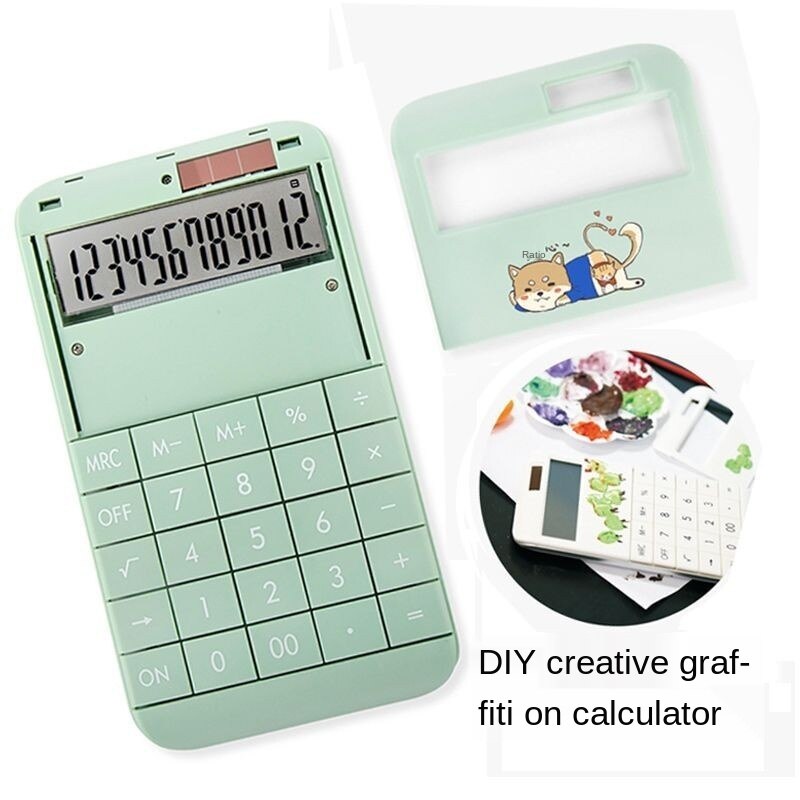 LCD 12 Digit Large Screen Button Solar Dual Power Supply Portable Fresh Style Calculator Student Office Electronic Calculator