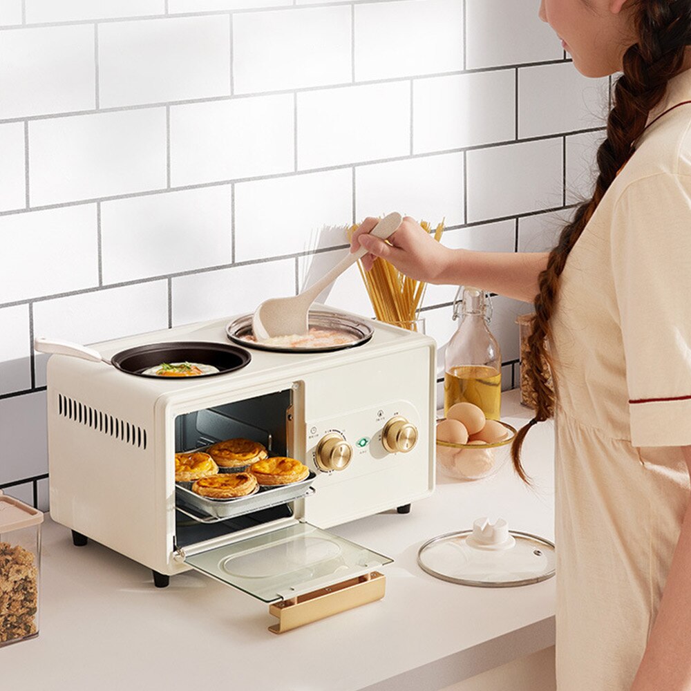 Elektrisk morgenmaskine stegepande mini ovn husholdningsbrød pizzaovn stegepande multifunktionel fire i en hjemmemaskine