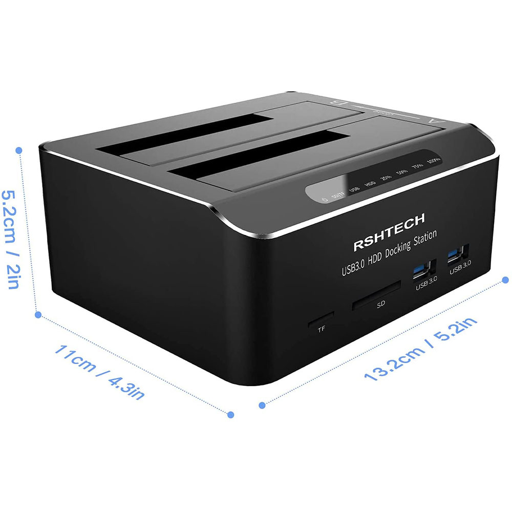 Hard Drive Docking Station USB 3.0 Aluminum Dual Bay Hard Drive Dock For 2.5" 3.5" SATA HDD SSD With SD TF Card Reader Tool-Free