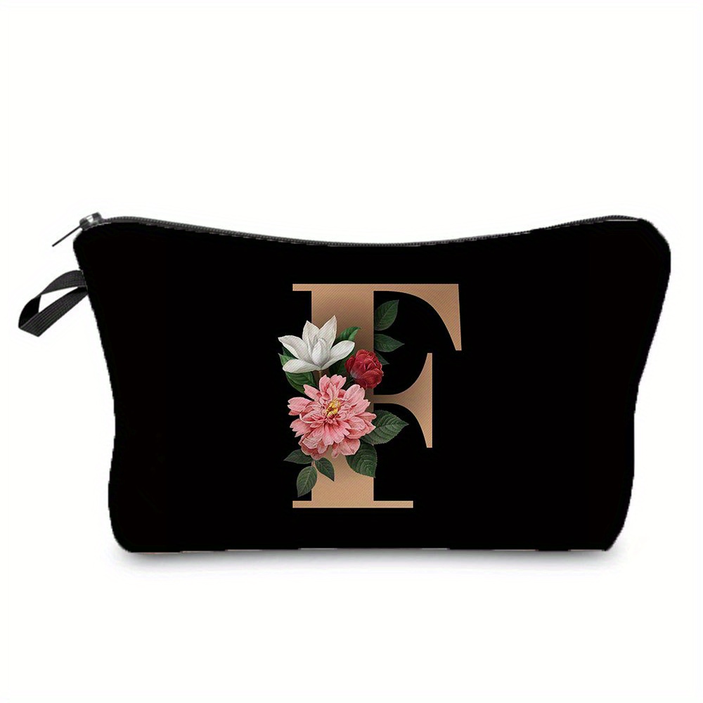 Flower & Letter Print Cosmetic Bag, Zipper Portable Makeup Pouch, Lightweight Coin Purse toiletry bag cajas organizadoras: Clear