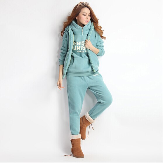 4 Color 8 Size 3 Piece Sets Suit Women Tracksuit Outfit Training Sweatsuit Winter Clothing Jogging: green / 5XL