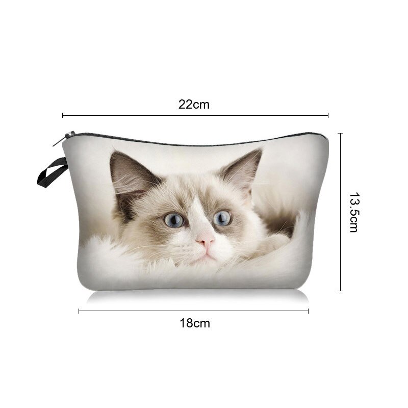Kosmetiktaske sød kat print polyester makeup taske rejse toiletartikler sød organisator taske pose 3d mønster kosmetik tasker