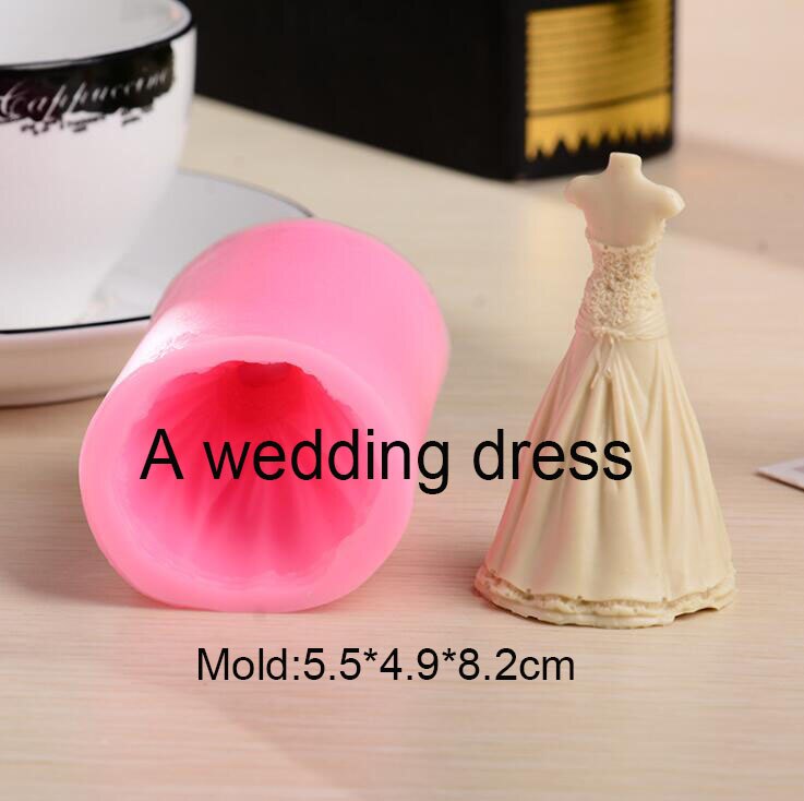 Molde de silicona de vela del vestido de boda molde de escayola de yeso DIY para de boda moldes de resina de vela de silicona: A Dress