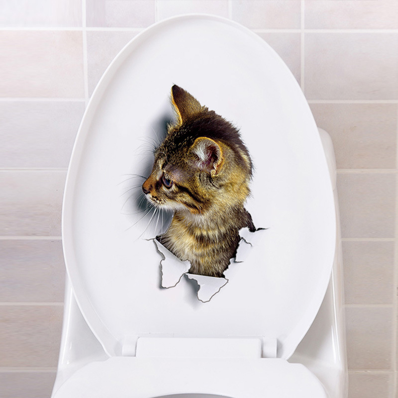 3D Wall Funny Sticker Cat Decal Bathroom Door Tank Toilet wc stickers for Home Decoration Wallpaper Living Room Decor