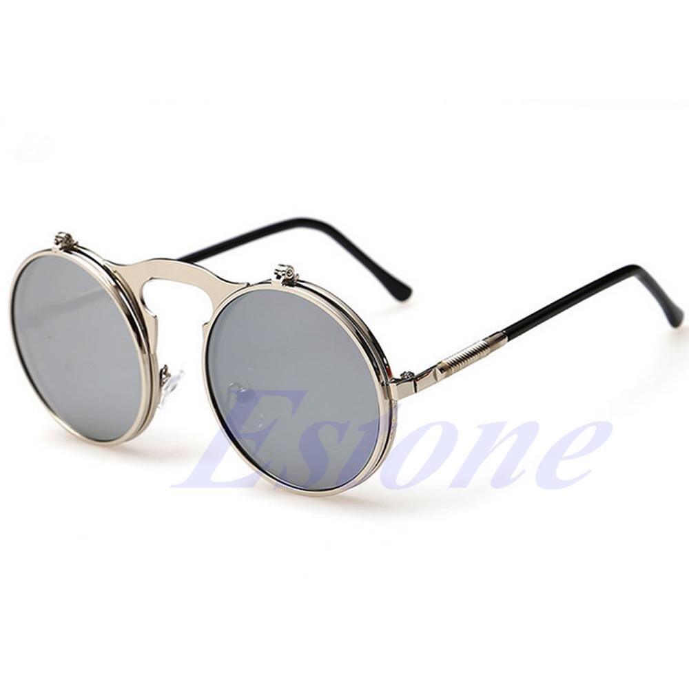 Men Women Vintage Round Metal Frame Flip Up Sunglasses Glasses Eyewear Lens L4ME